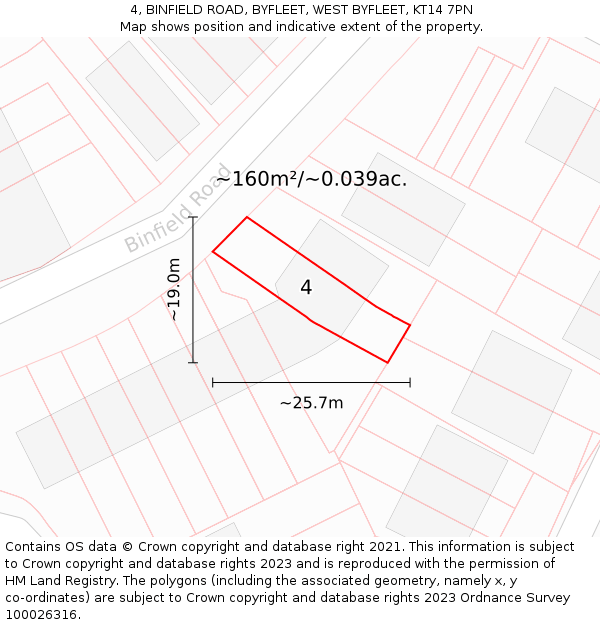 4, BINFIELD ROAD, BYFLEET, WEST BYFLEET, KT14 7PN: Plot and title map