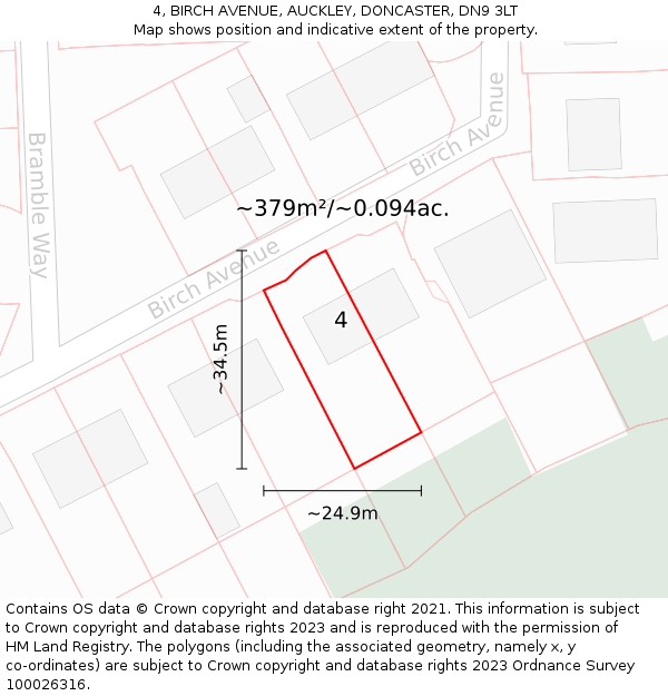 4, BIRCH AVENUE, AUCKLEY, DONCASTER, DN9 3LT: Plot and title map