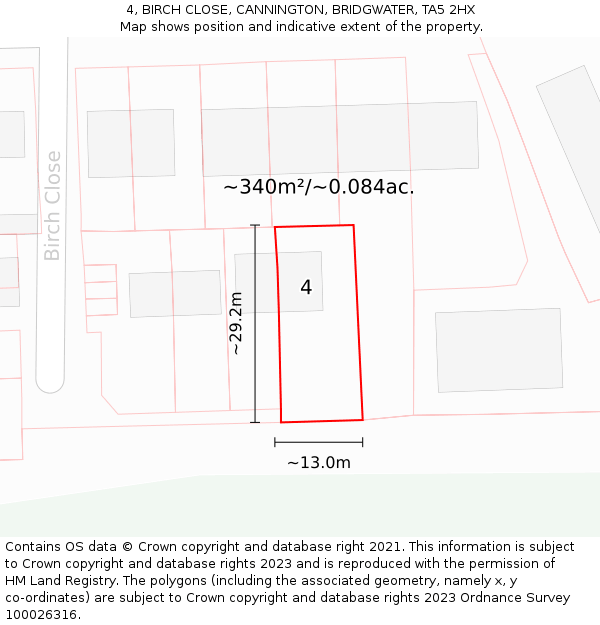 4, BIRCH CLOSE, CANNINGTON, BRIDGWATER, TA5 2HX: Plot and title map