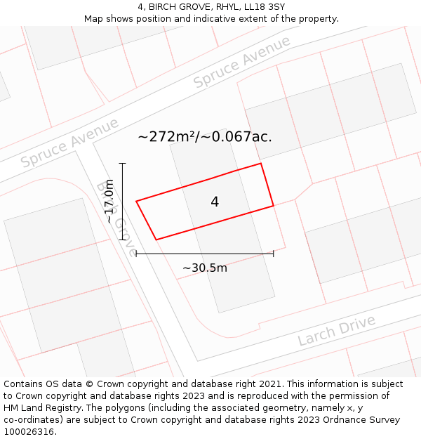 4, BIRCH GROVE, RHYL, LL18 3SY: Plot and title map