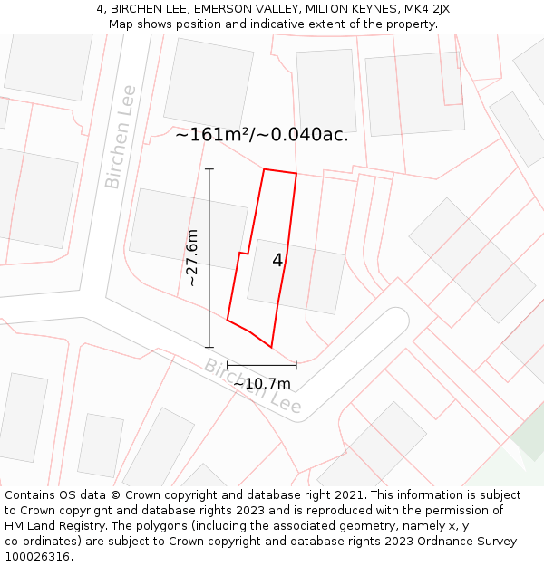 4, BIRCHEN LEE, EMERSON VALLEY, MILTON KEYNES, MK4 2JX: Plot and title map