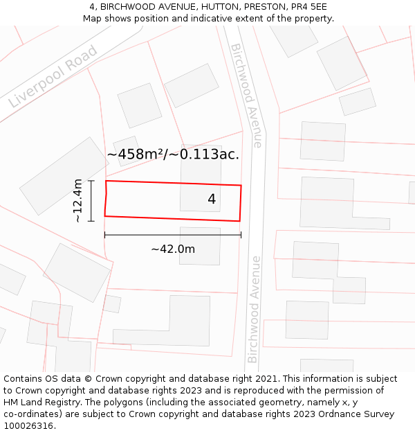 4, BIRCHWOOD AVENUE, HUTTON, PRESTON, PR4 5EE: Plot and title map