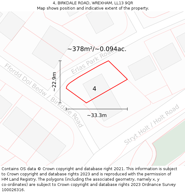 4, BIRKDALE ROAD, WREXHAM, LL13 9QR: Plot and title map