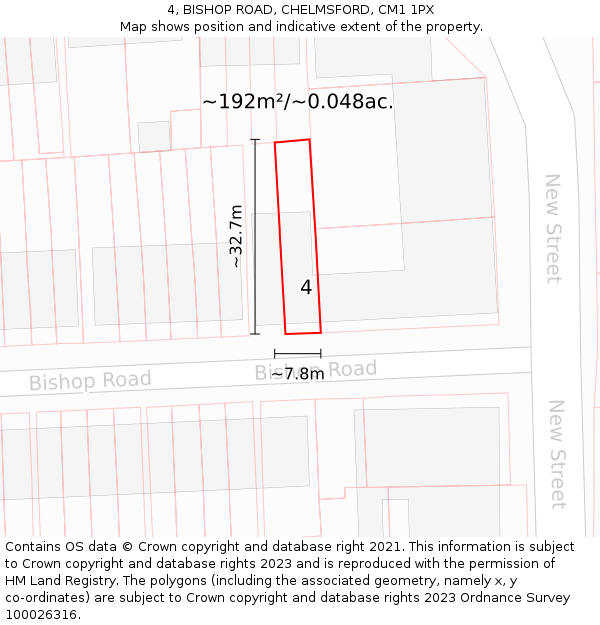 4, BISHOP ROAD, CHELMSFORD, CM1 1PX: Plot and title map