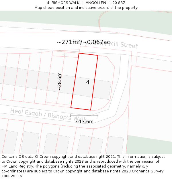 4, BISHOPS WALK, LLANGOLLEN, LL20 8RZ: Plot and title map