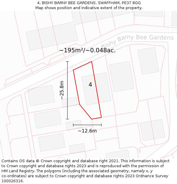 4, BISHY BARNY BEE GARDENS, SWAFFHAM, PE37 8GG: Plot and title map