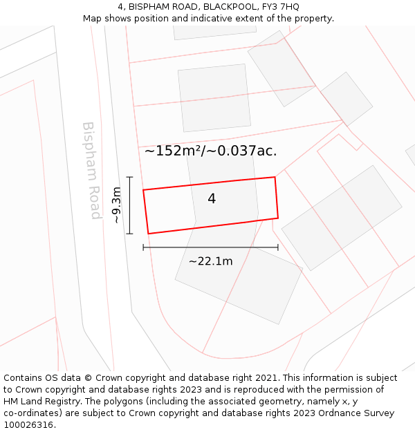 4, BISPHAM ROAD, BLACKPOOL, FY3 7HQ: Plot and title map