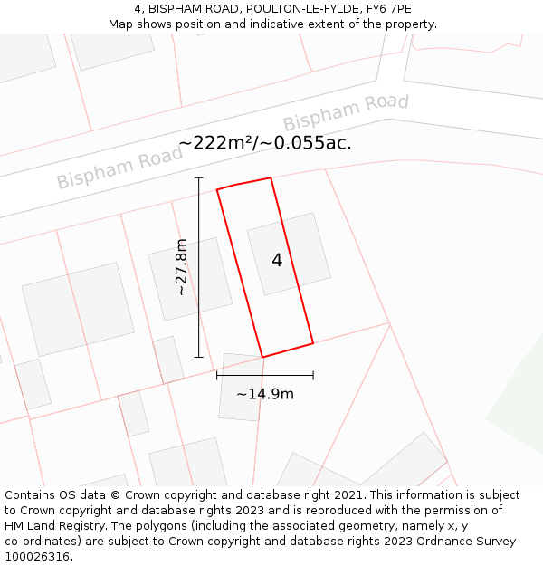 4, BISPHAM ROAD, POULTON-LE-FYLDE, FY6 7PE: Plot and title map