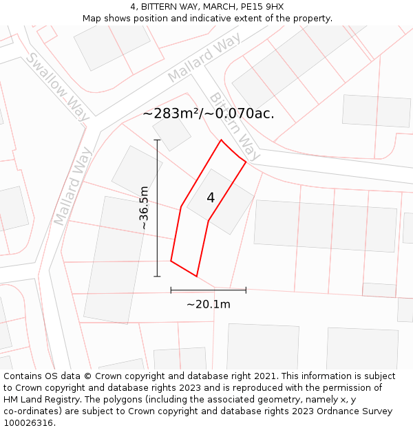 4, BITTERN WAY, MARCH, PE15 9HX: Plot and title map