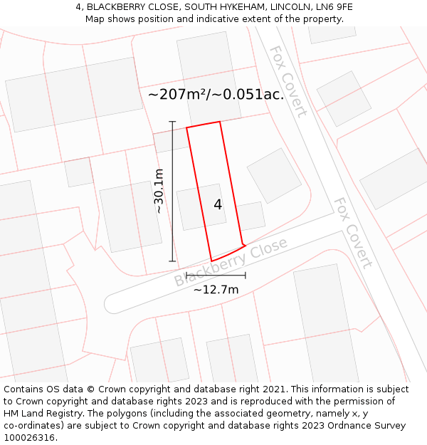 4, BLACKBERRY CLOSE, SOUTH HYKEHAM, LINCOLN, LN6 9FE: Plot and title map