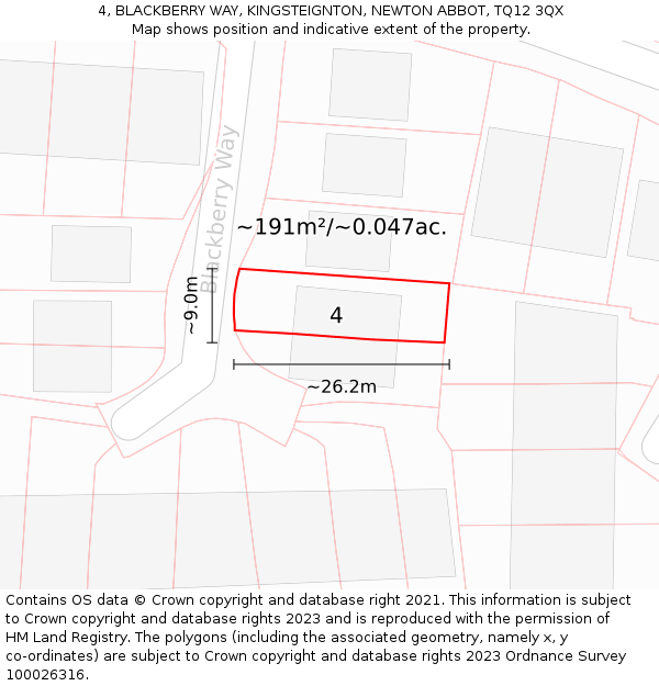 4, BLACKBERRY WAY, KINGSTEIGNTON, NEWTON ABBOT, TQ12 3QX: Plot and title map