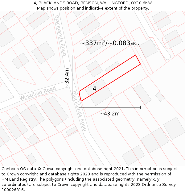 4, BLACKLANDS ROAD, BENSON, WALLINGFORD, OX10 6NW: Plot and title map