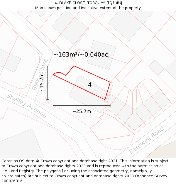 4, BLAKE CLOSE, TORQUAY, TQ1 4UJ: Plot and title map