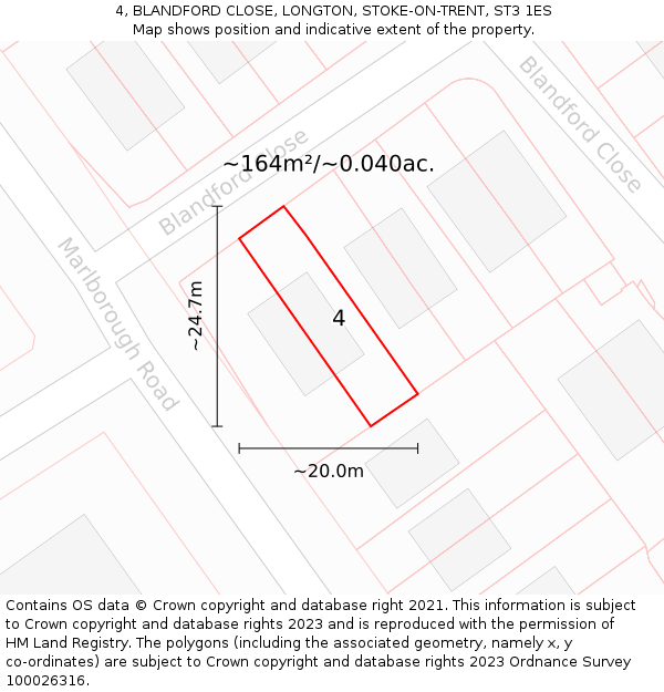 4, BLANDFORD CLOSE, LONGTON, STOKE-ON-TRENT, ST3 1ES: Plot and title map