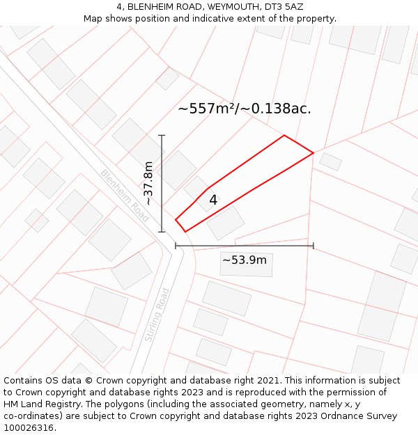 4, BLENHEIM ROAD, WEYMOUTH, DT3 5AZ: Plot and title map