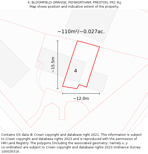 4, BLOOMFIELD GRANGE, PENWORTHAM, PRESTON, PR1 9LJ: Plot and title map