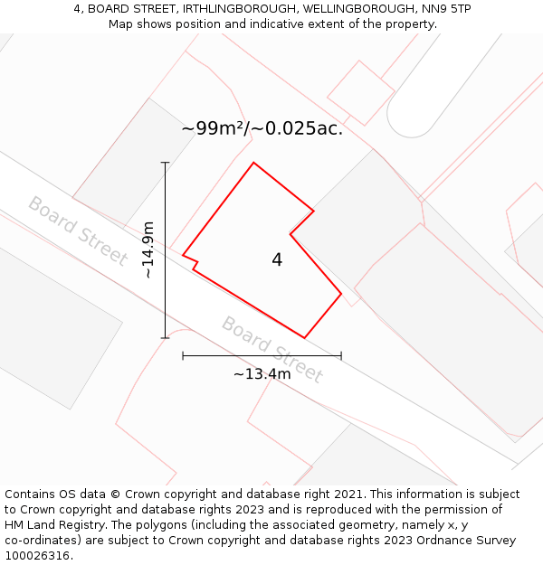 4, BOARD STREET, IRTHLINGBOROUGH, WELLINGBOROUGH, NN9 5TP: Plot and title map