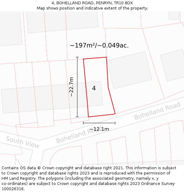 4, BOHELLAND ROAD, PENRYN, TR10 8DX: Plot and title map