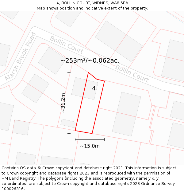 4, BOLLIN COURT, WIDNES, WA8 5EA: Plot and title map