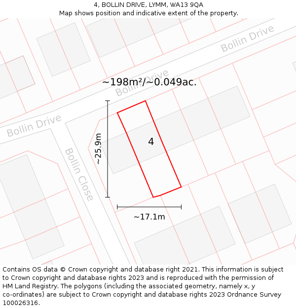 4, BOLLIN DRIVE, LYMM, WA13 9QA: Plot and title map