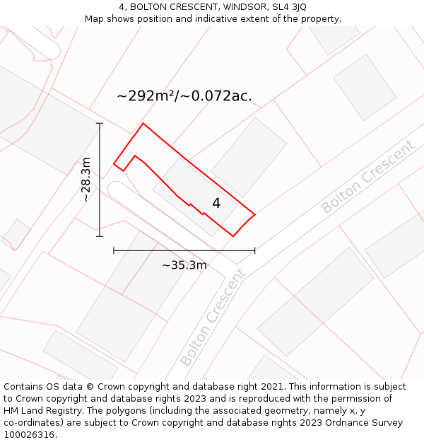 4, BOLTON CRESCENT, WINDSOR, SL4 3JQ: Plot and title map