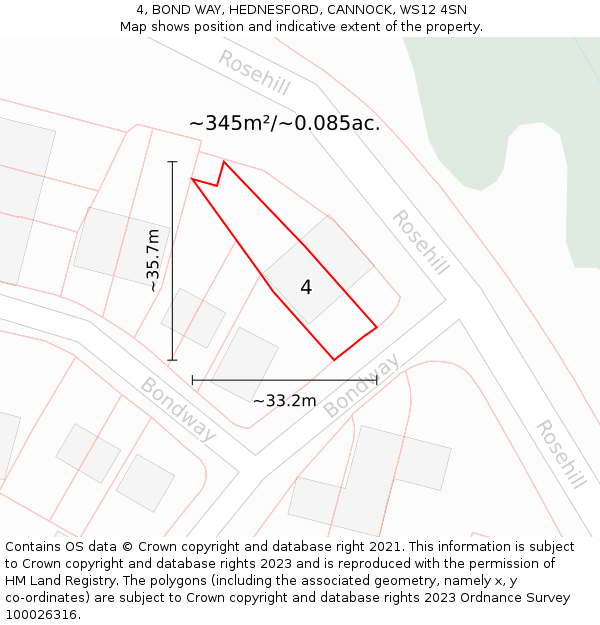 4, BOND WAY, HEDNESFORD, CANNOCK, WS12 4SN: Plot and title map