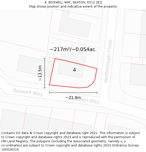 4, BOSWELL WAY, SEATON, EX12 2EZ: Plot and title map