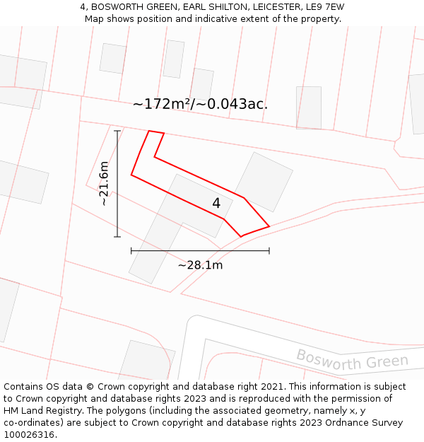 4, BOSWORTH GREEN, EARL SHILTON, LEICESTER, LE9 7EW: Plot and title map