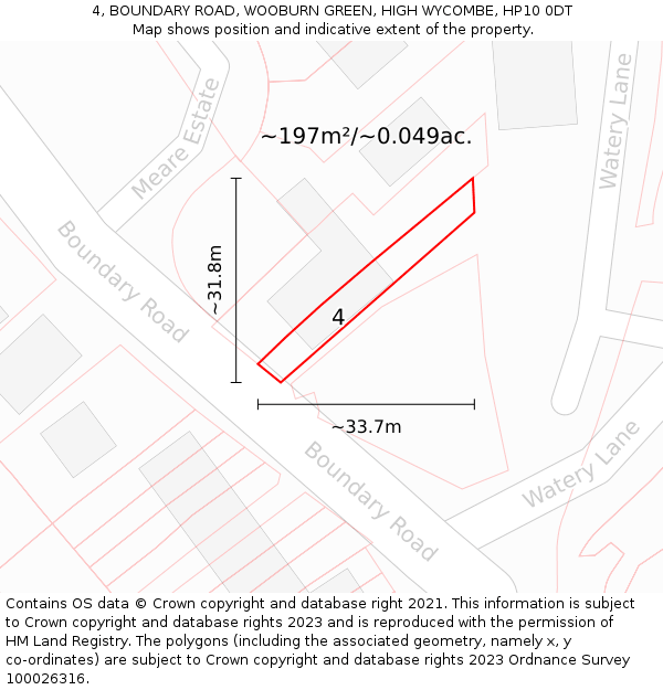 4, BOUNDARY ROAD, WOOBURN GREEN, HIGH WYCOMBE, HP10 0DT: Plot and title map