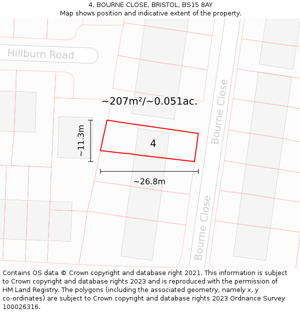 4, BOURNE CLOSE, BRISTOL, BS15 8AY: Plot and title map