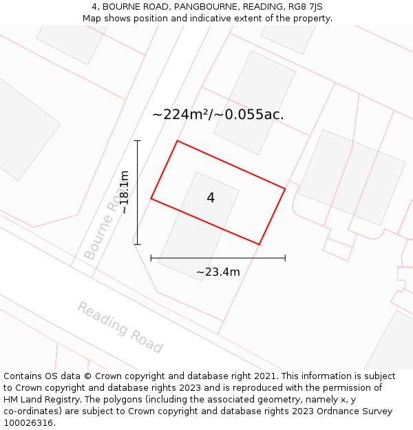 4, BOURNE ROAD, PANGBOURNE, READING, RG8 7JS: Plot and title map