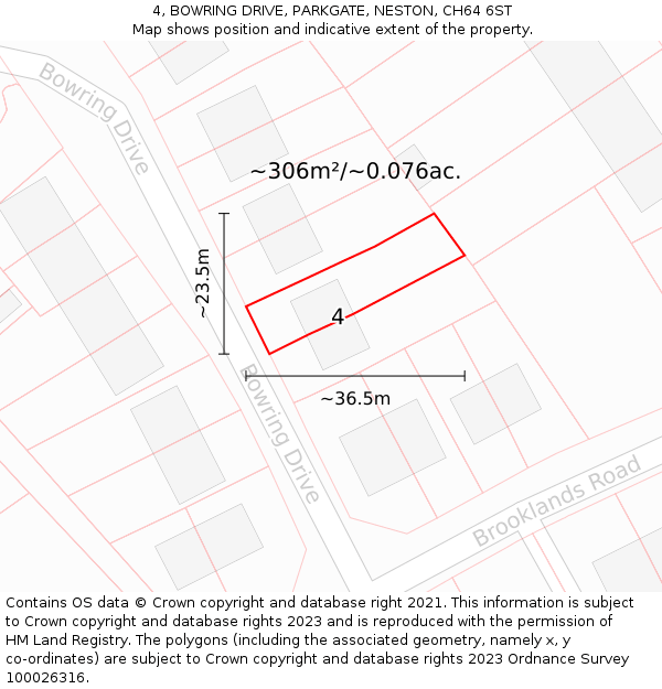 4, BOWRING DRIVE, PARKGATE, NESTON, CH64 6ST: Plot and title map