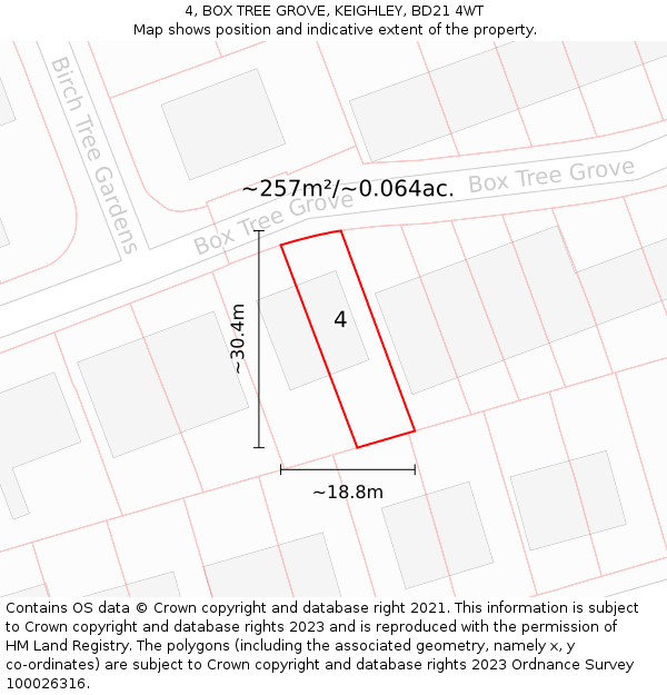 4, BOX TREE GROVE, KEIGHLEY, BD21 4WT: Plot and title map