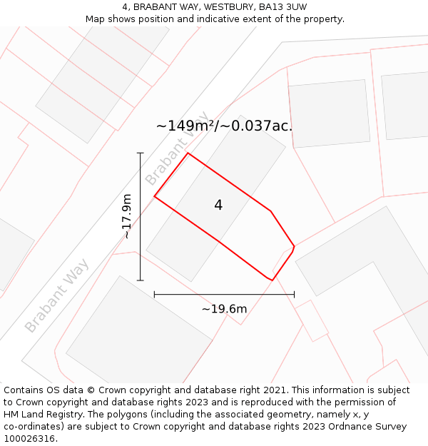 4, BRABANT WAY, WESTBURY, BA13 3UW: Plot and title map