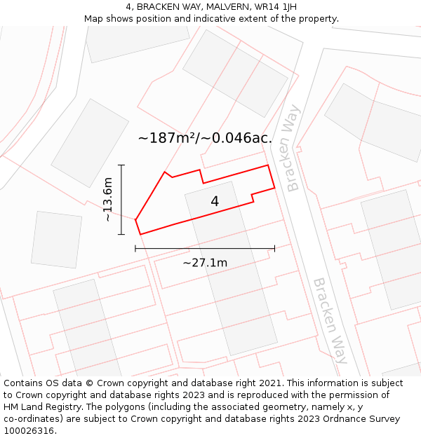 4, BRACKEN WAY, MALVERN, WR14 1JH: Plot and title map