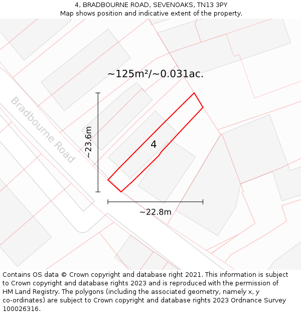 4, BRADBOURNE ROAD, SEVENOAKS, TN13 3PY: Plot and title map