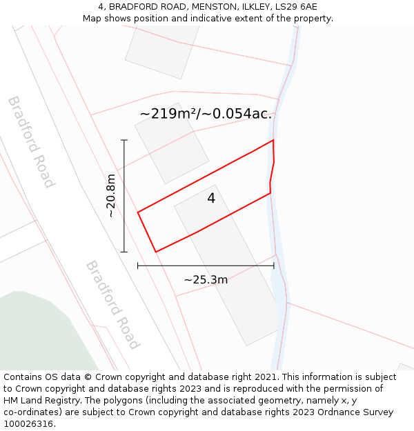 4, BRADFORD ROAD, MENSTON, ILKLEY, LS29 6AE: Plot and title map