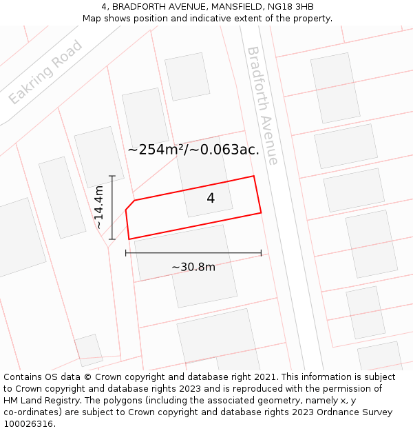4, BRADFORTH AVENUE, MANSFIELD, NG18 3HB: Plot and title map