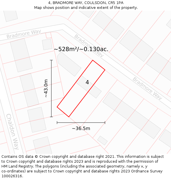 4, BRADMORE WAY, COULSDON, CR5 1PA: Plot and title map