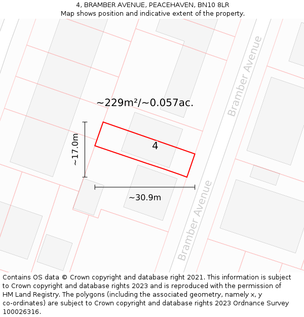 4, BRAMBER AVENUE, PEACEHAVEN, BN10 8LR: Plot and title map