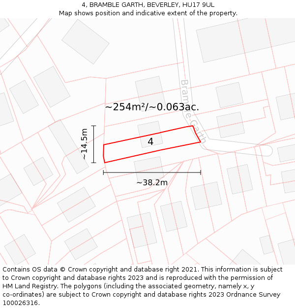 4, BRAMBLE GARTH, BEVERLEY, HU17 9UL: Plot and title map