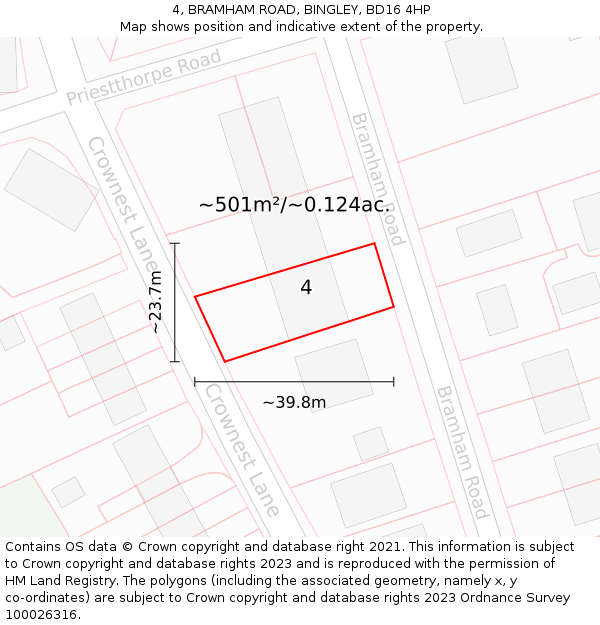 4, BRAMHAM ROAD, BINGLEY, BD16 4HP: Plot and title map