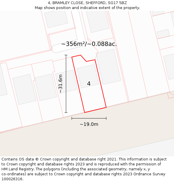 4, BRAMLEY CLOSE, SHEFFORD, SG17 5BZ: Plot and title map