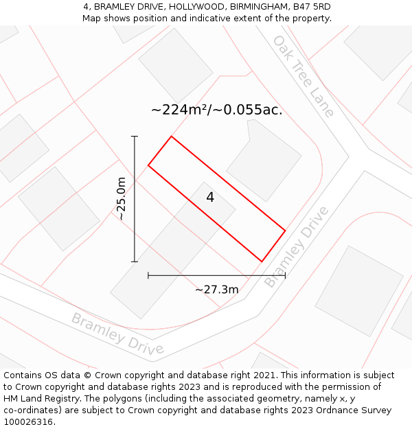 4, BRAMLEY DRIVE, HOLLYWOOD, BIRMINGHAM, B47 5RD: Plot and title map