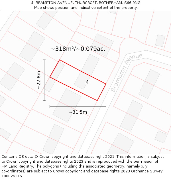 4, BRAMPTON AVENUE, THURCROFT, ROTHERHAM, S66 9NG: Plot and title map