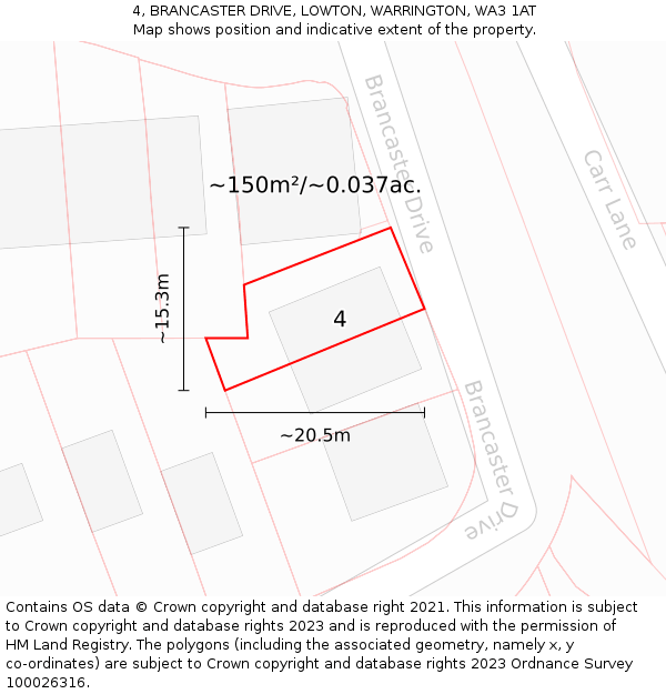 4, BRANCASTER DRIVE, LOWTON, WARRINGTON, WA3 1AT: Plot and title map