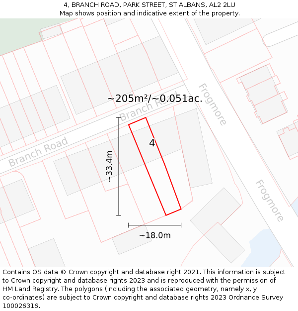 4, BRANCH ROAD, PARK STREET, ST ALBANS, AL2 2LU: Plot and title map