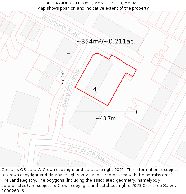 4, BRANDFORTH ROAD, MANCHESTER, M8 0AH: Plot and title map