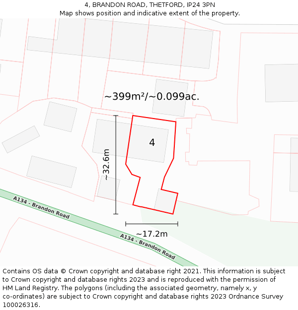 4, BRANDON ROAD, THETFORD, IP24 3PN: Plot and title map