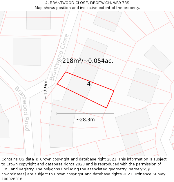 4, BRANTWOOD CLOSE, DROITWICH, WR9 7RS: Plot and title map